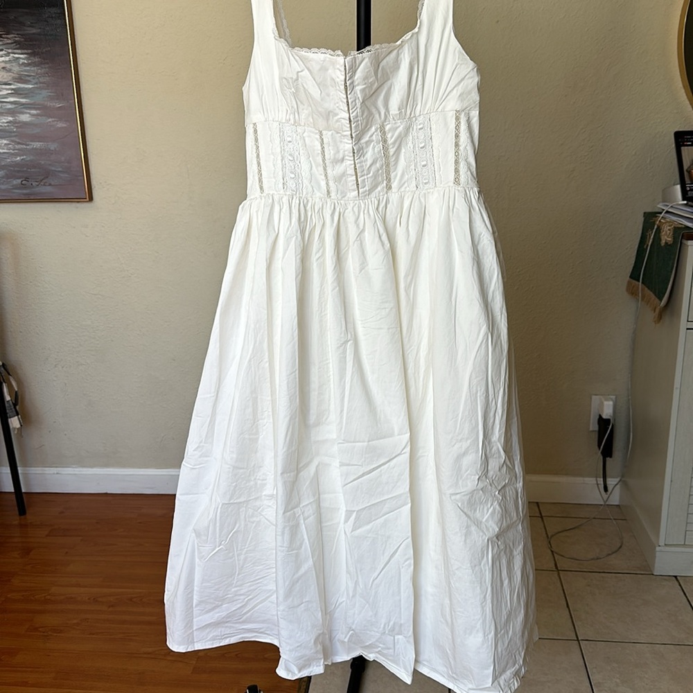 House of CB 'Perle’ White Lace Trim Midi Dress NWOT size L - Picture 13 of 14